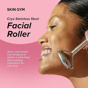 Skin Gym Face Roller for Wrinkles and Lifting - Anti-Aging Face Massager Skin Care Beauty Tool - Boost Radiance Rejuvenate Skin Sculpt Lift and Define Silver
