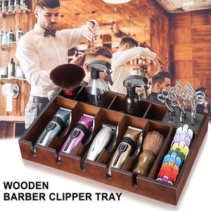 Noverlife Wooden Barber Clipper Tray Anti-slip Hairdresser Clipper Organizer Wood Barber Table Collector Professional Hair Trimmer Holder Cosmetic Container Razor Tool Case Box with 5 Slots
