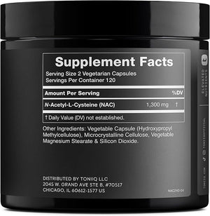Toniiq 1300mg NAC - 4 Month Supply - Min. 98%+ Tested Purity - Ultra High Strength Bioavailable NAC Cysteine Supplement - 240 Vegetarian N Acetyl Cysteine Capsules -Lab Tested TQ