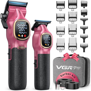 Professional Hair Clippers for Men Professional Barber Clippers and Trimmer Set Cordless Hair Clippers for Hair Cutting with Package Case Powerful 9000 PRM Rechargable Electric (Pink)