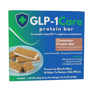 GLP-1Care Cinnamon Protein Bars High Protein Low Calorie GLP-1 Compatible 15g Protein 14 Servings Per Box