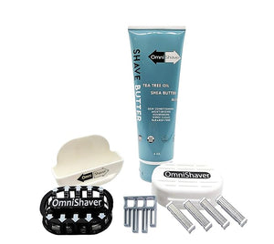 Premium Omnishaver Kit - The Fastest Way to Shave Head Legs Arms Body | An Alternative to Disposable Shaving Razors Self Cleans &amp Strops During Use with Shave Butter &amp Replacement Cartridge