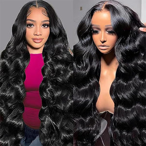 BrittyHair Body Wave Lace Front Wigs Human Hair 13x4 HD Transparent Lace Front Human Hair Wigs for Women 180% Density Black Human Hair Wigs Pre Plucked with Baby Hair Hairline (30inch)
