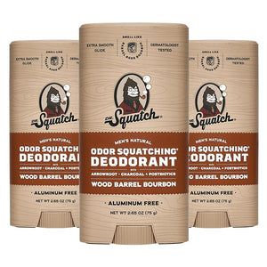 Dr. Squatch Natural Deodorant for Men 3 Pack Wood Barrel Bourbon ? Odor-Squatching Men's Deodorant Aluminum Free (2.65 oz, 3 Pack)
