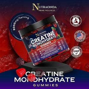 Pre-Workout Gummies ? 120-Count Creatine Monohydrate Gummies for Men and Women ? Pre-Workout Supplement with BCCA, L-Carnitine, Taurine for Muscle Growth, Energy, Performance ? Berry Flavor