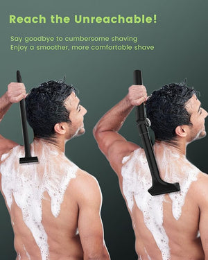 NUBACK Manual Back Shaver for Men with Long Extendable Handle Body Back Hair Trimmer for Men with 4 Replaceable Blades Self-Service Body Groomer Razor