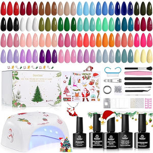 Beetles 54 Pcs Christmas Gel Nail Polish Kit with U V Light - 32 Color Gel Nail Kit Gifts for Teens Girls Women Four Seasons Glow Soak Off Red White Winter Nails Art Home Salon Home DIY Manicure Set