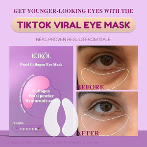 Under Eye Patches For Instant Tightener with Collagen, Eye Patches for Dark Circles Treatment with Women Beauty, Under Eye Mask for Puffy Eyes Treatment and Hydrating (White, 24 Pairs)