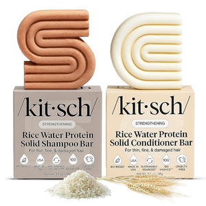 Kitsch Rice Water Protein Solid Shampoo and Conditioner Set for Hair Growth ? Strengthening Hair Care Duo w/Rice Protein &amp Vitamins for Damage Repair ? Paraben Sulfate &amp Silicone Free Made i