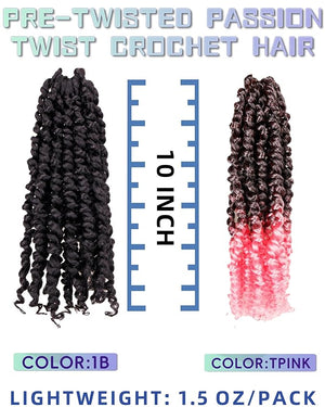 Passion Twist Crochet Hair - Mixed Color Combo Pack (7 Boxes 1B+2 Boxes T1B/Pink) Pre-twisted Pre Looped Synthetic Hair Extensions For Black Women and Kids - 10 Inches