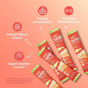 Nello SuperFocus Mojito ? Nootropic Focus Drink Mix 20 On-The-Go Packets Alpha GPC Lion¡¯s Mane Rhodiola Sugar-Free