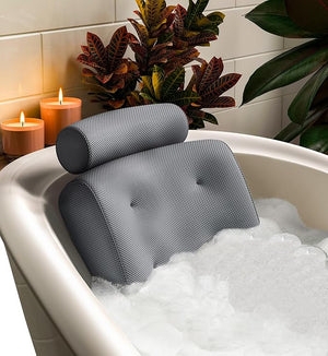 Everlasting Comfort Luxury Bath Pillows for Tub with Head and Neck Support - Non-Slip Bathtub Pillow with Suction Cups, Quick-Drying Mesh &amp; Drying Hook - Jacuzzi &amp; Spa Accessories for Women -