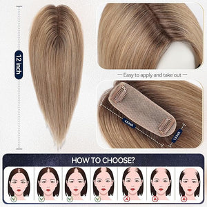 starluck Hair Topper for Women Real Human Hair 4.5*1.5Silk Base ombre Ash Blonde HairTopper No Bangs 100% Real Human HairToppers for Women with ThinningHair Cover Gray Roots