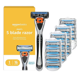 Amazon Basics 5-Blade MotionSphere Men's Razor with Dual Lubrication and Precision Trimmer 17 Piece Set 1 Handle &amp 16 Cartridges Black