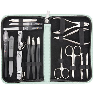 3 Swords Germany - brand quality 16 piece manicure pedicure grooming kit set fashion leather case mint Made in Germany