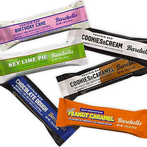 Barebels Protein Bars Variety Pack Birthday Cake Key Lime Pie Chocolate Dough Cookies &amp Cream Cookies &amp Caramel Salted Peanut Caramel No Added Sugar 1.94 oz 20g Protein 12 Pack