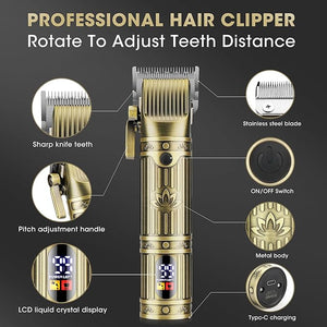 Professional Hair Clippers for Men, Cordless Beard Trimmer, Nose &amp; Ear Hair Trimmer, Electric Shavers Barber Kit with LED Display, Hair Cutting Kit with Case, for Barber, Mens Gift