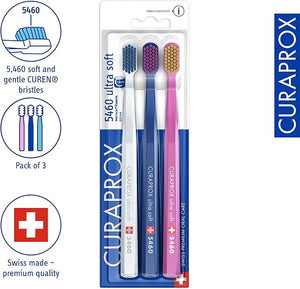 Curaprox CS 5460 Ultra-Soft Toothbrush ? for Sensitive Teeth &amp; Gums | Gentle Plaque Removal | 3-Pack |Random Colour