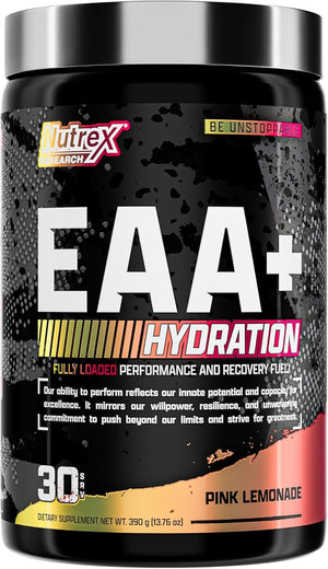 Nutrex Research EAA Hydration | EAAs + BCAA Powder | Muscle Recovery Strength Muscle Building Endurance | 8G Essential Amino Acids + Electrolytes | (Packaging My Vary) 30 Servings (Pink Lemonade)