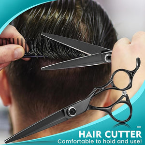 Dragon Creek Hair Cutting Thinning Scissors Set Haircut Texturizing Blending Hairdressing Shear Kit Professional for Stylist, Hairdresser, Men, Women, Kids Salon Barber Home Black 9pcs 6"