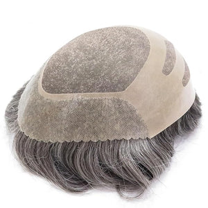 Toupee for Men Durable Mens Wigs Human Hair Replacement System Fine Mono Hairpieces Scalloped Front #1B50