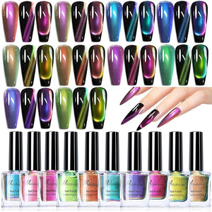 Major Dijit 10 Colors Cat's Eye Nail Polish Set 7.5ml/Bottle - Easy to Create 3D Glitter Effect - Long Lasting and Fast Drying - Salon Level Nail Art Experience