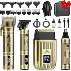 Hair Clippers for Men Shaver Set ProfessionalMens Beard TrimmerNose Hair TrimmerElectric Foil Shavers4 in 1 Barber Clippers for Hair Cutting Grooming Kit &amp LED DisplayGift for Men