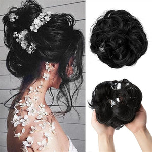 Hair Accessories 1 Pack Synthetic Bun Hair Extensions Messy Curly Wig Donut Hair Bun with Elastic Rubber Band Hair Bun for Women Hair Pieces For Women(Jet Black)