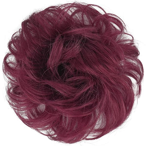 FESHFEN Human Messy Buns - 100% Human Hair Bun Real Scrunchies Hair Pieces Ponytail Extensions Wavy Tousled Updo Chignon Hairpieces for Women Wine Red