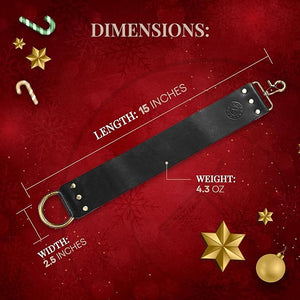 Naked Armor Straight Razor Leather Strop - 2.5 x 15 Cow Leather Razor Blade Sharpener with Brass Hooks Black
