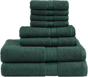 Madison Park 800GSM Bathroom Towel Set of 8 100% Cotton Bath Towel Set for Bathroom Luxurious Highly Absorbent 2 Bath Towels 2 Hand Towels 4 Washcloths Quick Dry Spa Quality Dark Green