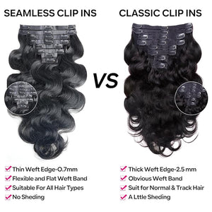 Seamless Clip in Hair Extensions Human Hair Body Wave Human Hair Clip ins for Black Women 8Pcs Invisible Skin Weft 18Clips 120g 26inch Natural Black