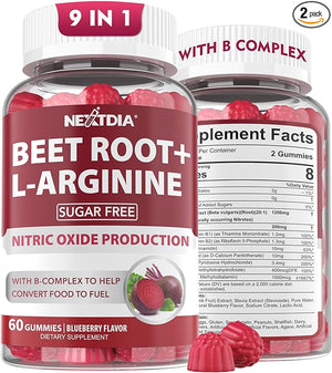 Beet Root Gummies &amp; L-Arginine, Nitric Oxide Supplements for Men &amp; Women w/Organic Beets, B1, B2, B3, B5, B6, Folate, B12 for Energy Boost &amp; Circulation Support, Sugar Free, 120 Cts