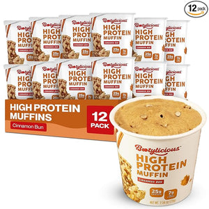 Bootylicious | High-Protein Muffin | 25g Protein 7g Net Carbs 2.32-2.75oz Cup 12-Pack (Cinnamon Bun)