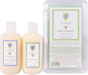 LINDI SKIN Soothing Body Treatment Trio - Includes Body Wash Body Lotion and Cooler Pad - Relieves Painful Effects of Radiation Burn - Dermatologist &amp Allergy Tested Skin Care Products