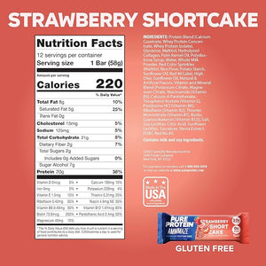 Pure Protein AMMMAZE Strawberry Shortcake Protein Bars (12 ct) 20g High Protein No Added Sugar - Strawberry Meal Replacement Bar - On the Go Snacks