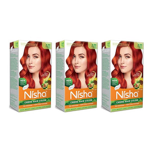 Nisha Creme Hair Color Permanent Hair Dye Color Kit With Improved Creme Formula for 100% Gray Coverage Ammonia Free Hair Color Dye for Rich Bright Long lasting Hair Color (Copper Red Pack of 3)