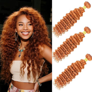 Orange Deep Human Hair Bundles 20 22 24 Inch Brazilian Remy Virgin 10A Deep 3 Bundles Human Hair Hair Extensions Bundles Orange