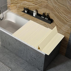 Bathtub Tray Foldable Waterproof Bathtub Insulation Cover with 0.65cm Thickness Anti-dust PVC Shutter Bath Lid Store Wine Glass Books Tablets Cellphones (Yellow 180 * 80 * 0.65 CM)