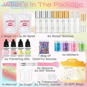 DIY Lip Gloss Making Kit, Lip Oil Maker Kits to Make Your Own Lipglosses with Roller Bottles, Moisturizing Lipstick Supplies Set, All-Inclusive Fun Lip Sticks Craft Kit for Girls Women