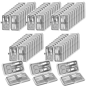 50 Set Travel Manicure Kit Stainless Steel Portable Travel Case Nail ClippersPedicure Professional Nail Care Tools for Grooming Gifts Family (Silver)