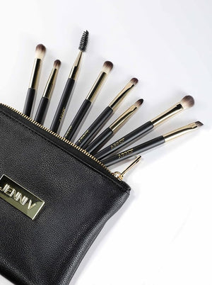 JENNI V Premium Travel Makeup Brushes Set - 14 Pc Mini Makeup Brushes with Handmade Leather Case - Portable Travel Makeup Brush Set with Holder - Travel Size Makeup Products for Blush Foundation