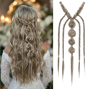Clip in Braid Hair Extensions - Boho Festival Princess Braid, Viking &amp; Renaissance Hair Extension, Fairy Cosplay Wedding Hairpiece for Women - Ash Brown with Blonde Mixed