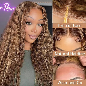 4/27 Glueless Wigs Human Hair Pre Plucked Pre Cut Highlight Ombre Deep Wave Wigs 5x5 HD Lace Closure All-Day Comfort Ready to Wear Wig Beginners Friendly 200 Density 30 Inch