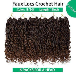Goddess Locs Crochet Hair 12 Inch 6 Packs Faux Locs Crochet Hair for Black Women Pre Looped Crochet Hair with Curly Ends River Locs Style Hair Extensions, 1b/30
