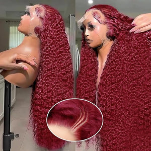 MEGOOD 250% Density Burgundy Wig Human Hair 13X4 99j Burgundy Lace Front Wigs Human Hair 13x4 Braided Wigs For Black Women HD Deep Wave Curly Human Hair Wig with Baby Hair 32 INCH