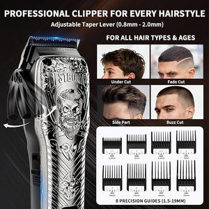 Professional Cordless Mens Hair Clippers &amp Beard Trimmer and Electric Shavers Kits &amp SetsMetal Hair Clippers Cutting Grooming Kit with Long Battery Life for Family Barber Use (Gray)