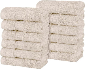 Superior Atlas Cotton Luxury Face Towels Washcloth Set Heavyweight Bathroom Accessories Kitchen Basics Spa Salon Hotel Resort Thick Ultra-Plush Highly-Absorbent Face Towel Ivory