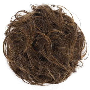 FESHFEN Human Messy Buns - 100% Human Hair Bun Real Scrunchies Hair Pieces Ponytail Extensions Wavy Tousled Updo Chignon Hairpieces for WomenDark Brown Mixed Blonde