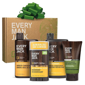 Every Man Jack Men's Bath and Body Gift Set - Amber + Sandalwood Scent - Clean Ingredients - Includes Hydrating Body Wash, 2-in-1 Shampoo, Aluminum-free Deodorant &amp; Face Wash